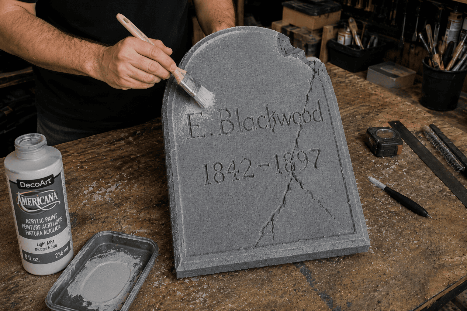 Sealing a foam tombstone with Drylok before painting